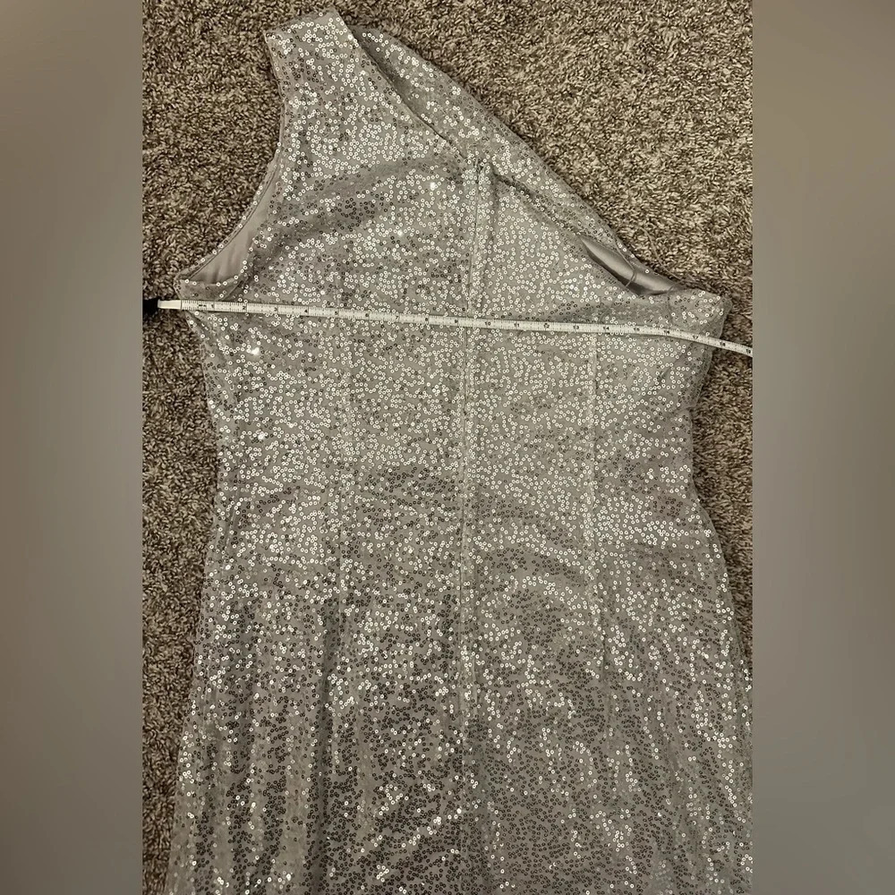 Silver Sequence Mini Dress One Shoulder size 14 - Picture 5 of 6